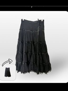 Y2K Lulumari Black Tiered Maxi Skirt with Side Tie